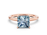 Rose gold Princess Cut Aquamarine Solitaire Ring with Thin Band and Four-Prong Setting
