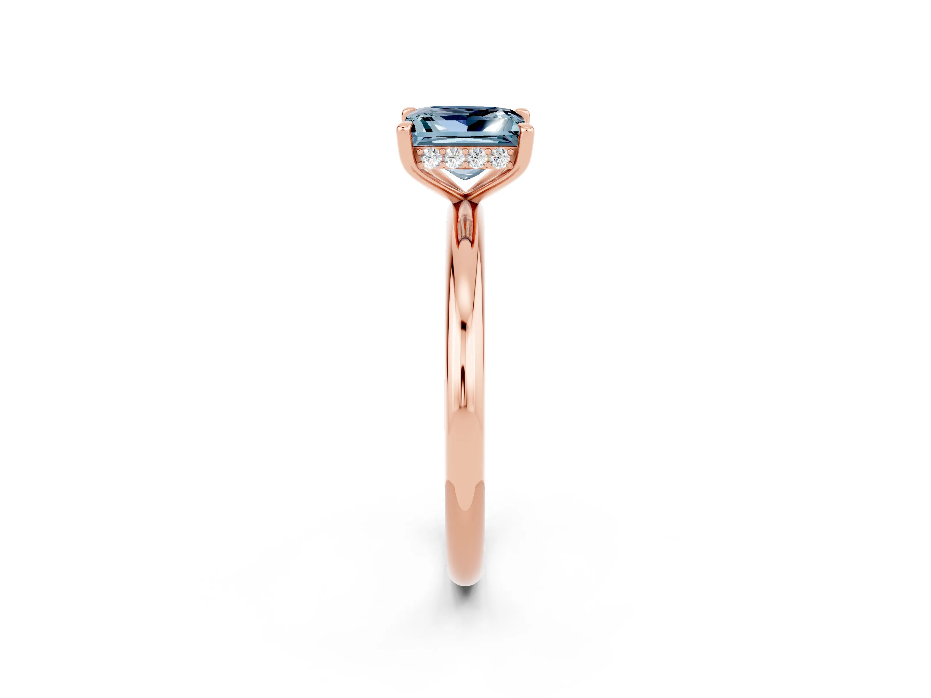 Rose gold Princess Cut Aquamarine Solitaire Ring with Thin Band and Four-Prong Setting_2