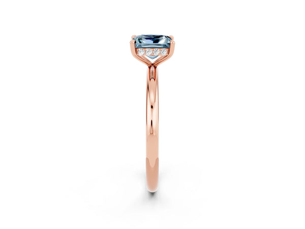 Rose gold Princess Cut Aquamarine Solitaire Ring with Thin Band and Four-Prong Setting