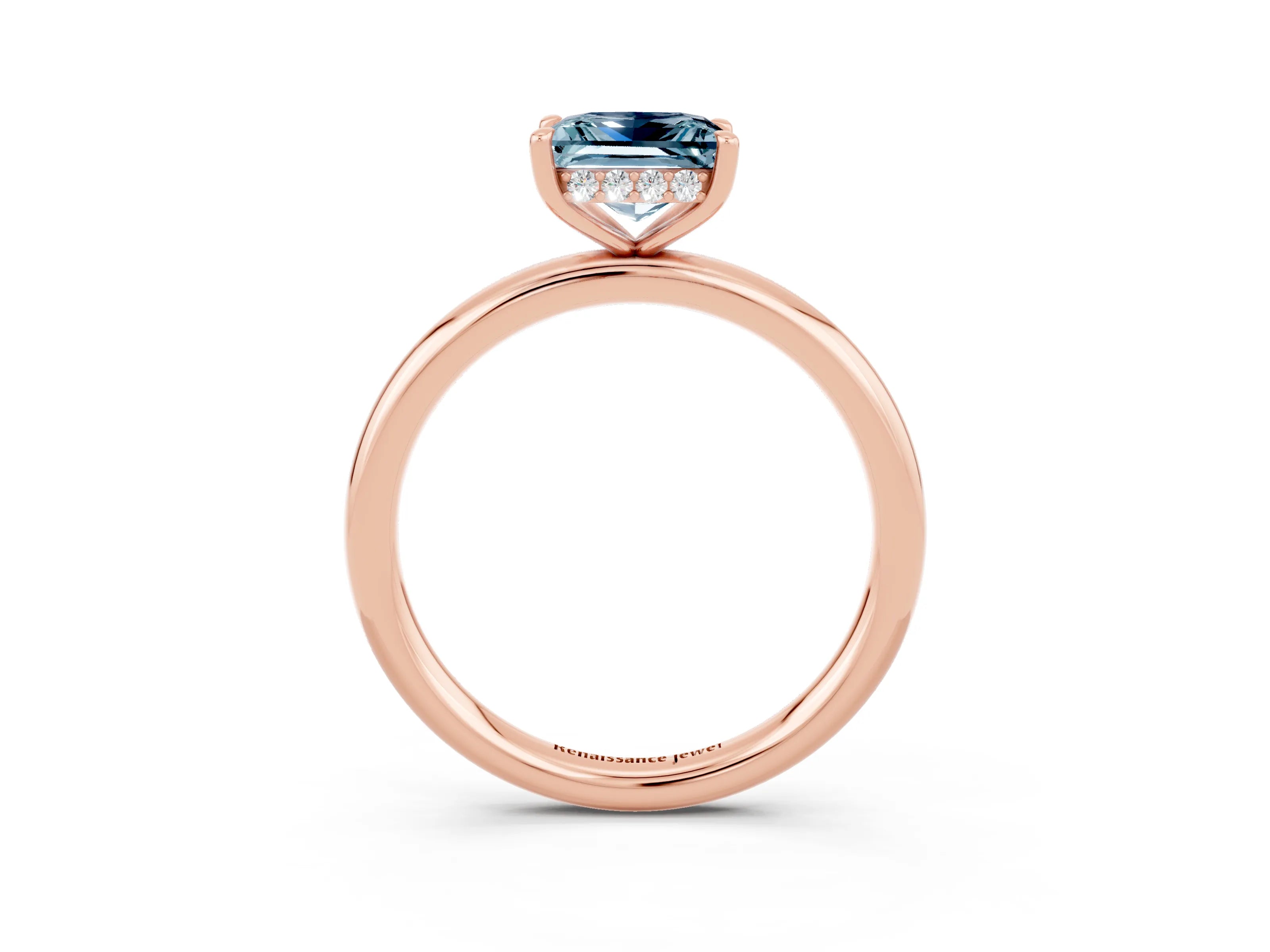 Rose gold Princess Cut Aquamarine Solitaire Ring with Thin Band and Four-Prong Setting_3