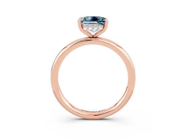 Rose gold Princess Cut Aquamarine Solitaire Ring with Thin Band and Four-Prong Setting