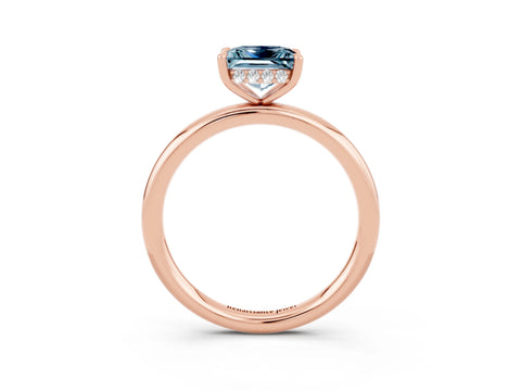 Rose gold Princess Cut Aquamarine Solitaire Ring with Thin Band and Four-Prong Setting_3