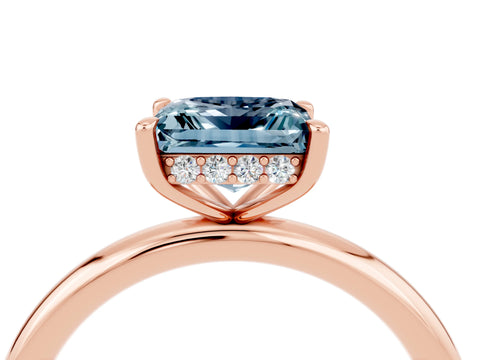 Rose gold Princess Cut Aquamarine Solitaire Ring with Thin Band and Four-Prong Setting_4