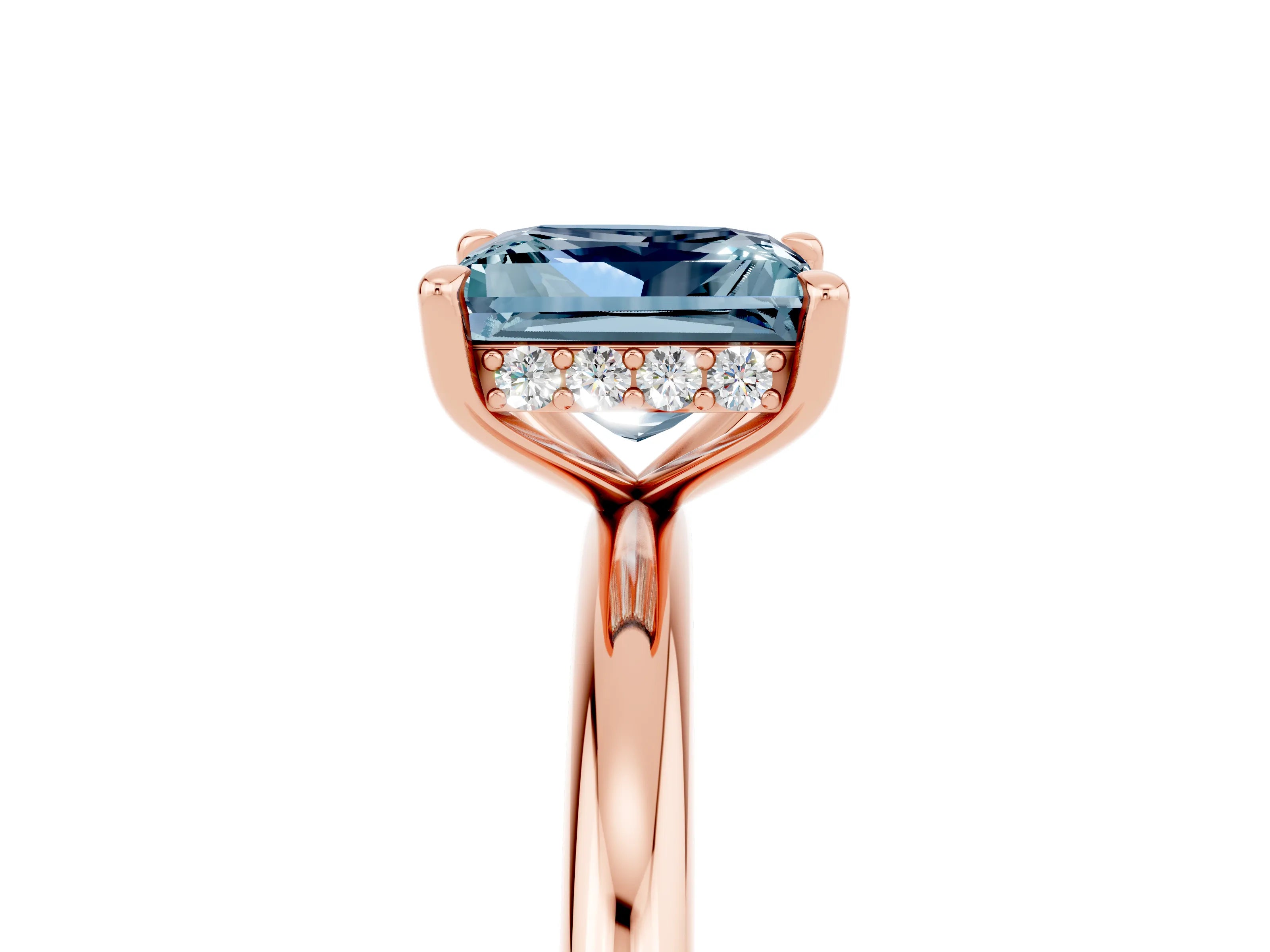 Rose gold Princess Cut Aquamarine Solitaire Ring with Thin Band and Four-Prong Setting_5