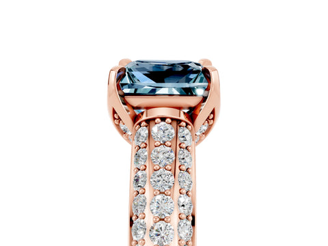 Rose gold Princess Cut Aquamarine Solitaire Ring with Three-Row Pavé Band and Four-Prong Setting_17