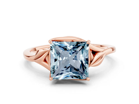 Rose gold Princess Cut Aquamarine Solitaire Ring with Twist Band and Four-Prong Setting_24
