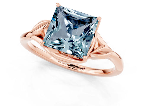 Rose gold Princess Cut Aquamarine Solitaire Ring with Twist Band and Four-Prong Setting_25