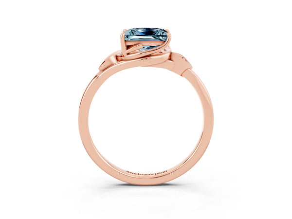 Rose gold Princess Cut Aquamarine Solitaire Ring with Twist Band and Four-Prong Setting