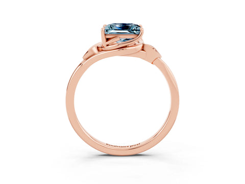 Rose gold Princess Cut Aquamarine Solitaire Ring with Twist Band and Four-Prong Setting_27