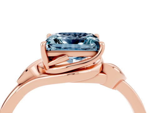 Rose gold Princess Cut Aquamarine Solitaire Ring with Twist Band and Four-Prong Setting_28
