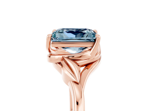 Rose gold Princess Cut Aquamarine Solitaire Ring with Twist Band and Four-Prong Setting_29