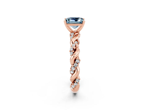 Rose gold Princess Cut Aquamarine Solitaire Ring with Twisted Band and Pavé Accents_2