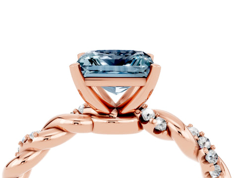 Rose gold Princess Cut Aquamarine Solitaire Ring with Twisted Band and Pavé Accents_4