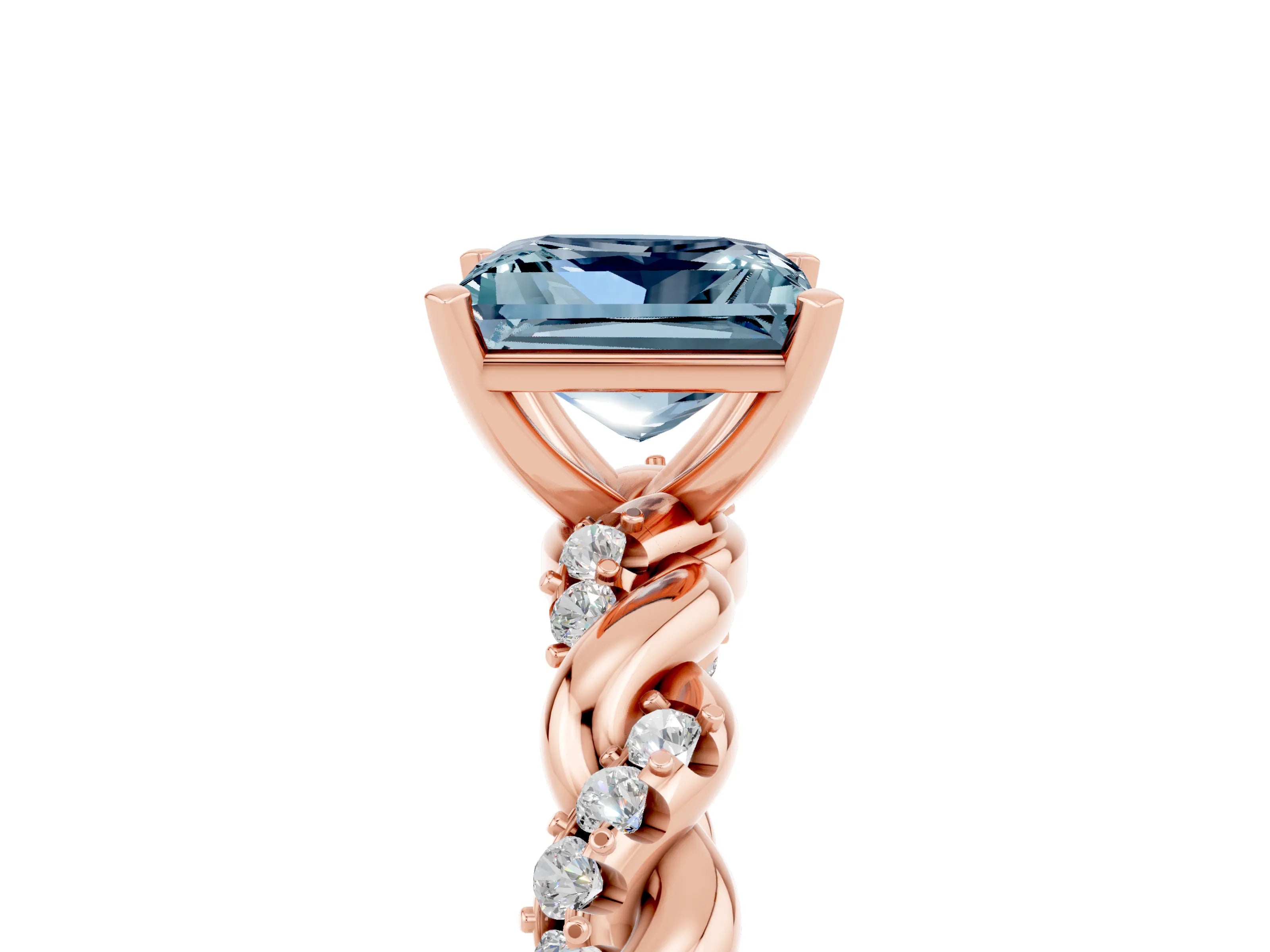 Rose gold Princess Cut Aquamarine Solitaire Ring with Twisted Band and Pavé Accents_5