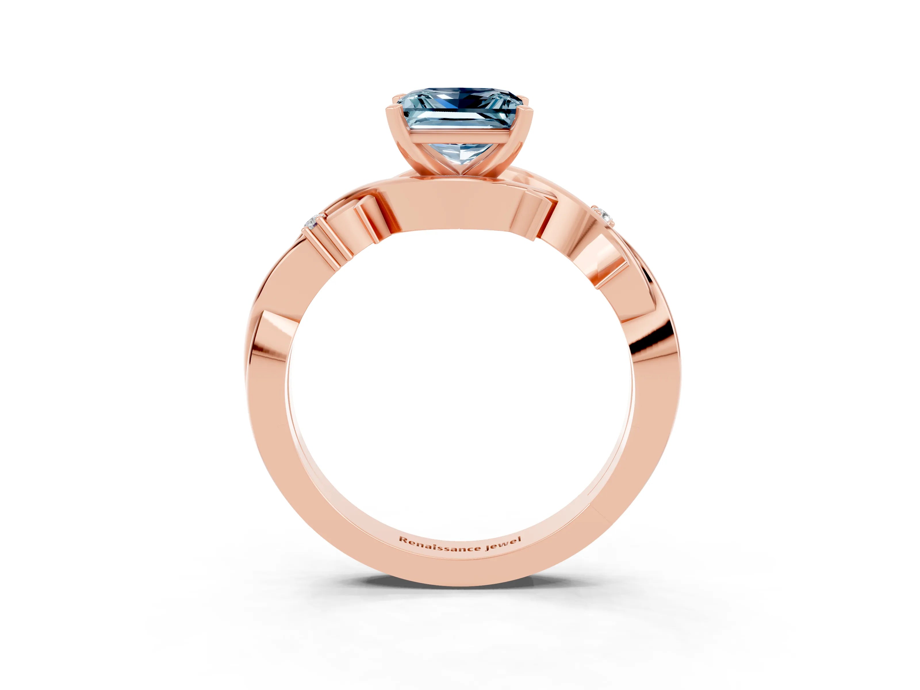 Rose gold Princess Cut Aquamarine Solitaire Ring with Twisted Band and Prong Setting_3