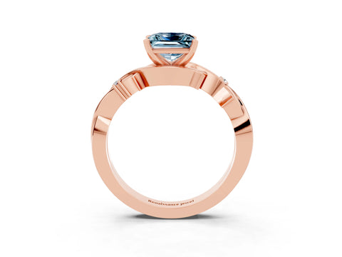 Rose gold Princess Cut Aquamarine Solitaire Ring with Twisted Band and Prong Setting_3