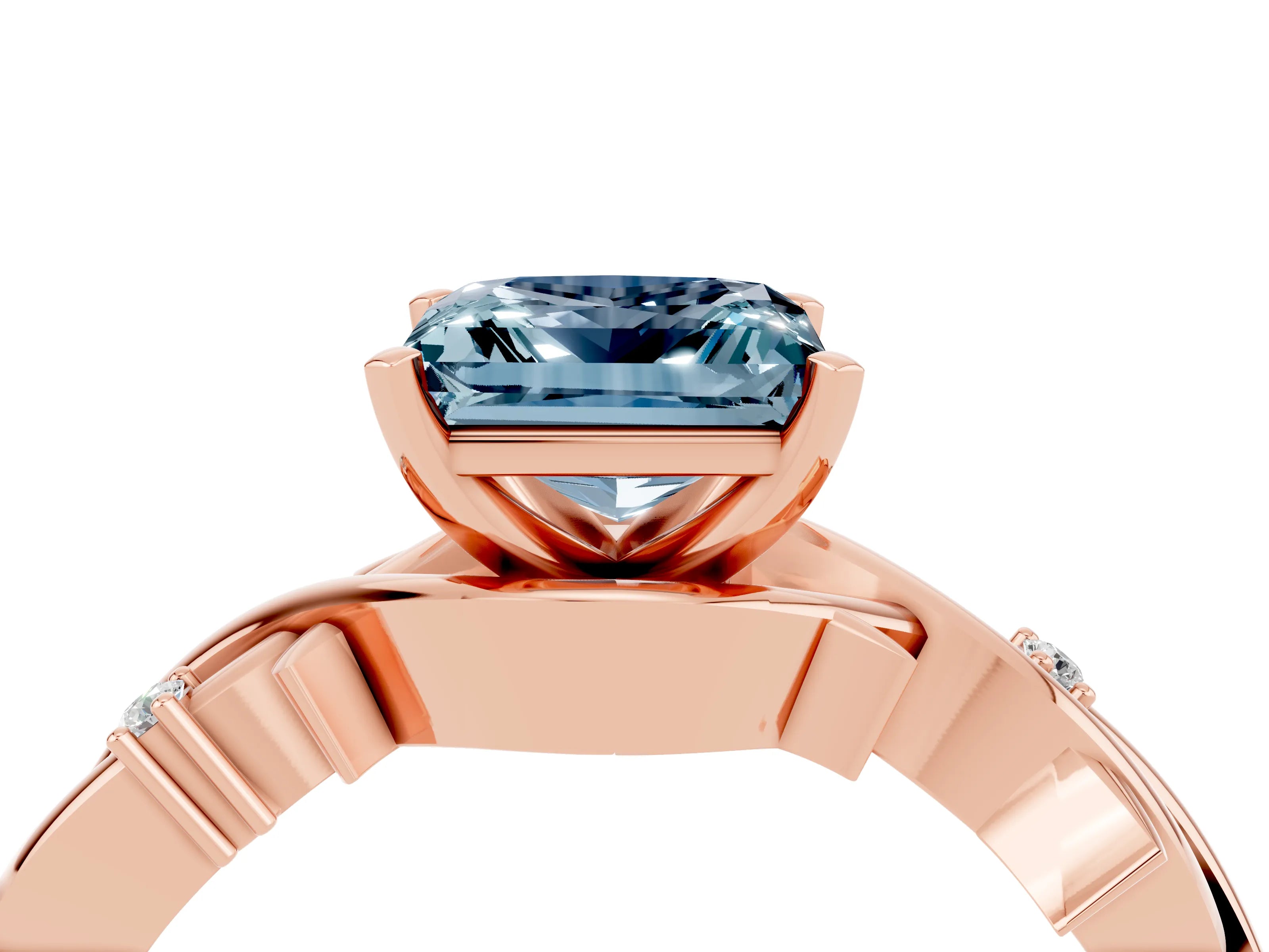 Rose gold Princess Cut Aquamarine Solitaire Ring with Twisted Band and Prong Setting_4