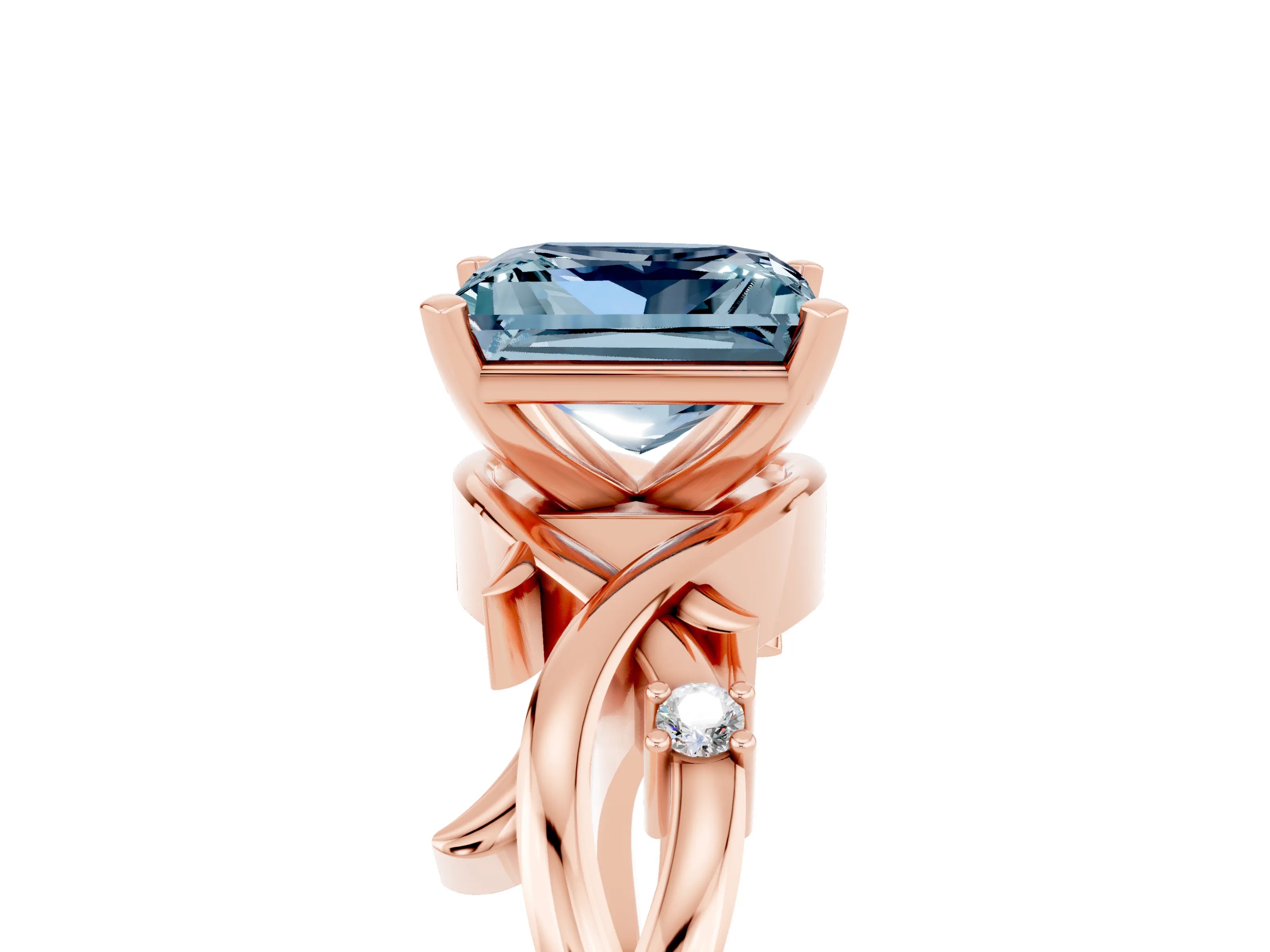 Rose gold Princess Cut Aquamarine Solitaire Ring with Twisted Band and Prong Setting_5