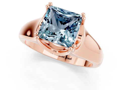 Rose gold Princess Cut Aquamarine Solitaire Ring with Wide Band and Prong Setting_1