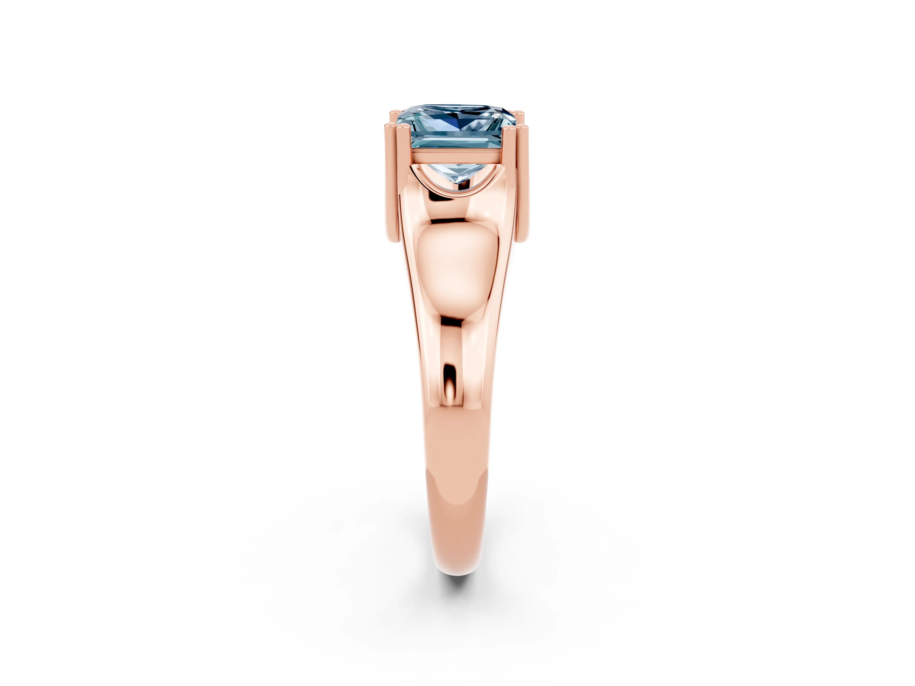 Rose gold Princess Cut Aquamarine Solitaire Ring with Wide Band and Prong Setting_2