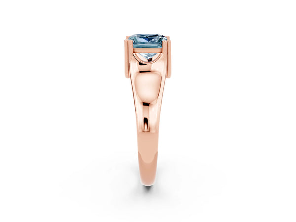 Rose gold Princess Cut Aquamarine Solitaire Ring with Wide Band and Prong Setting