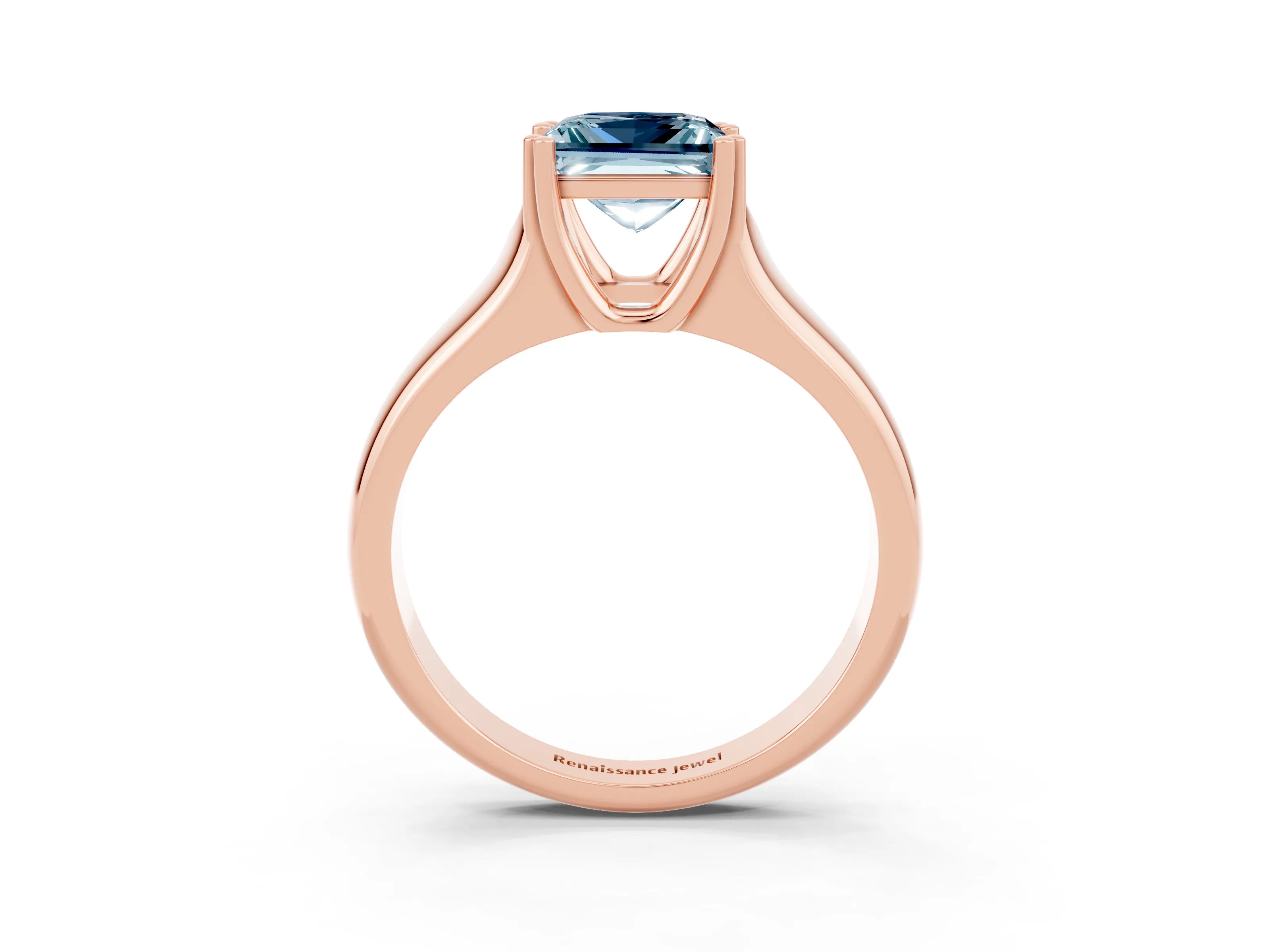 Rose gold Princess Cut Aquamarine Solitaire Ring with Wide Band and Prong Setting_3