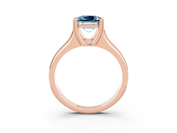 Rose gold Princess Cut Aquamarine Solitaire Ring with Wide Band and Prong Setting