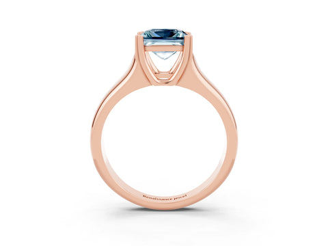 Rose gold Princess Cut Aquamarine Solitaire Ring with Wide Band and Prong Setting_3