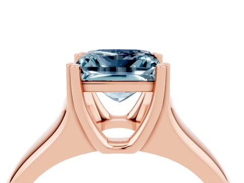 Rose gold Princess Cut Aquamarine Solitaire Ring with Wide Band and Prong Setting_4
