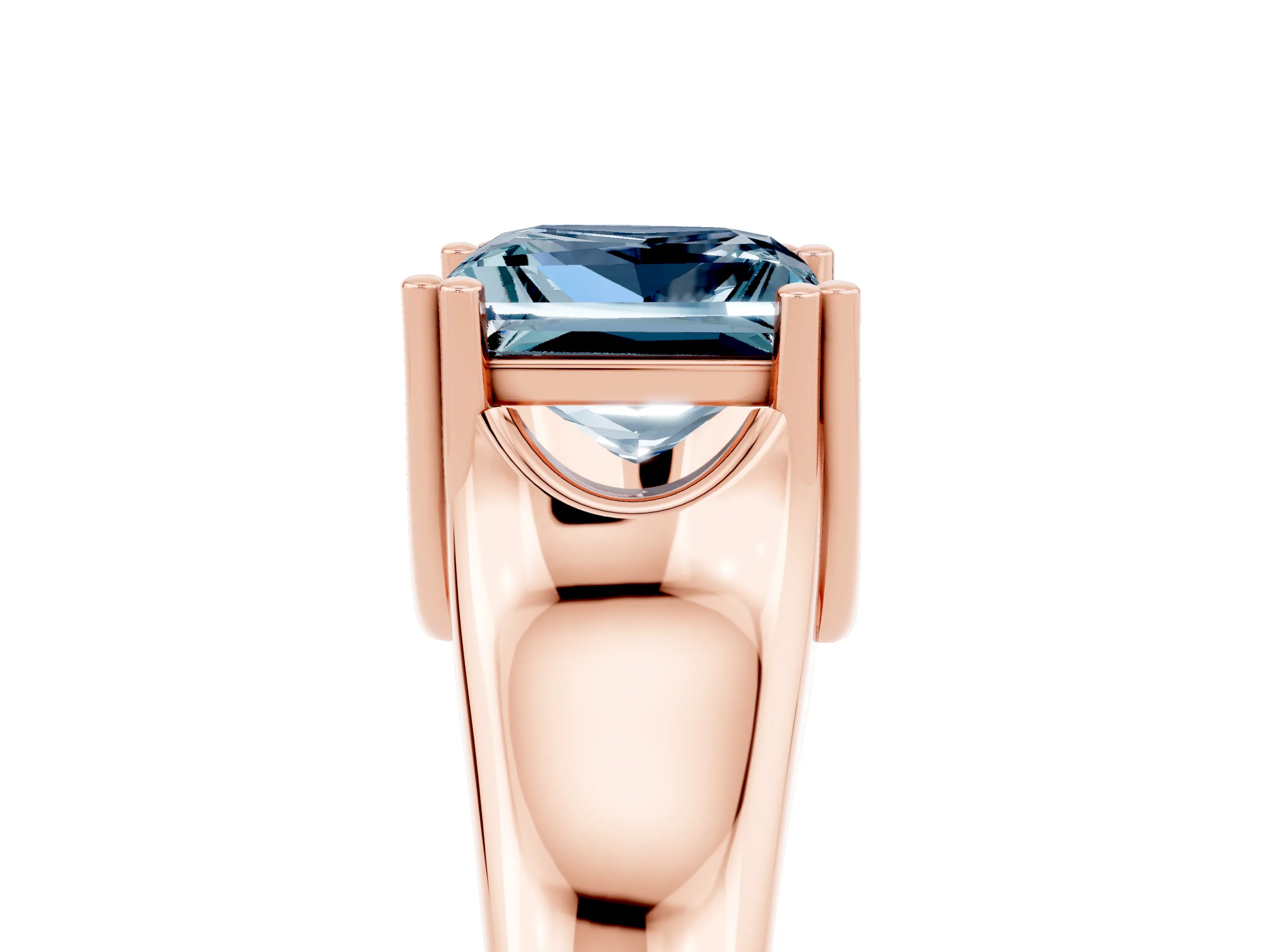 Rose gold Princess Cut Aquamarine Solitaire Ring with Wide Band and Prong Setting_5
