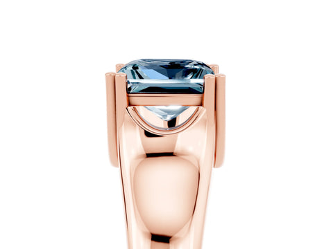 Rose gold Princess Cut Aquamarine Solitaire Ring with Wide Band and Prong Setting_5