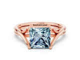 Rose gold Princess Cut Aquamarine Solitaire Twist Band Prong Setting Ring_36