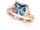 Rose gold Princess Cut Aquamarine Solitaire Twist Band Prong Setting Ring_37