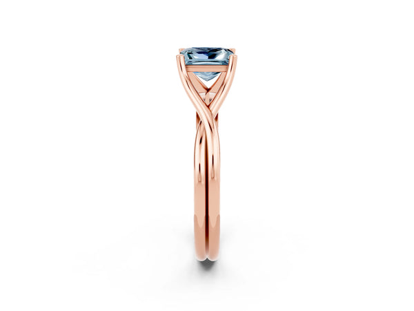 Rose gold Princess Cut Aquamarine Solitaire Twist Band Prong Setting Ring