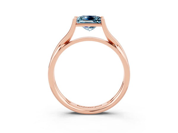 Rose gold Princess Cut Aquamarine Solitaire Twist Band Prong Setting Ring