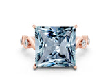 Rose gold Princess Cut Aquamarine Solitaire Twisted Band with Round  Accents and Prong Setting_12