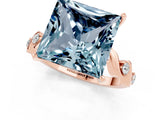 Rose gold Princess Cut Aquamarine Solitaire Twisted Band with Round  Accents and Prong Setting_13