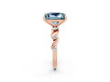Rose gold Princess Cut Aquamarine Solitaire Twisted Band with Round  Accents and Prong Setting_14
