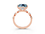 Rose gold Princess Cut Aquamarine Solitaire Twisted Band with Round  Accents and Prong Setting_15