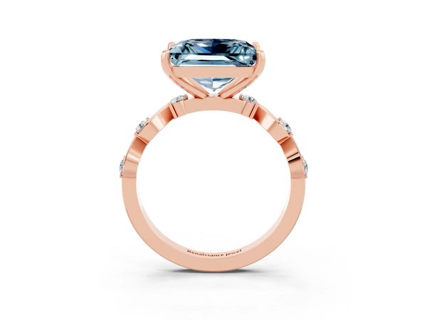 Rose gold Princess Cut Aquamarine Solitaire Twisted Band with Round  Accents and Prong Setting