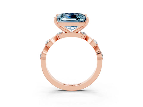 Rose gold Princess Cut Aquamarine Solitaire Twisted Band with Round  Accents and Prong Setting_15