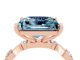 Rose gold Princess Cut Aquamarine Solitaire Twisted Band with Round  Accents and Prong Setting_16