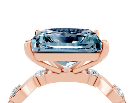 Rose gold Princess Cut Aquamarine Solitaire Twisted Band with Round  Accents and Prong Setting_16