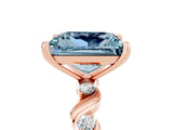 Rose gold Princess Cut Aquamarine Solitaire Twisted Band with Round  Accents and Prong Setting_17