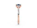 Rose gold Princess Cut Aquamarine Solitaire with Side Baguettes and Channel Set Band_2