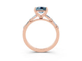 Rose gold Princess Cut Aquamarine Solitaire with Side Baguettes and Channel Set Band_3