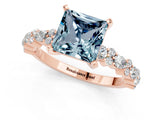 Rose gold Princess Cut Aquamarine Solitaire with Side Stones, Pave Band, Four-Prong Setting_37