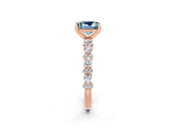 Rose gold Princess Cut Aquamarine Solitaire with Side Stones, Pave Band, Four-Prong Setting_38