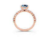 Rose gold Princess Cut Aquamarine Solitaire with Side Stones, Pave Band, Four-Prong Setting_39
