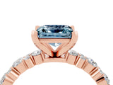 Rose gold Princess Cut Aquamarine Solitaire with Side Stones, Pave Band, Four-Prong Setting_40